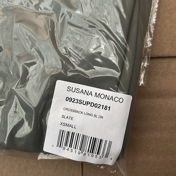 Susana Monaco NWT Cross back Long Sleeve Dress in Slate (Grey-Green) - Picture 9 of 9